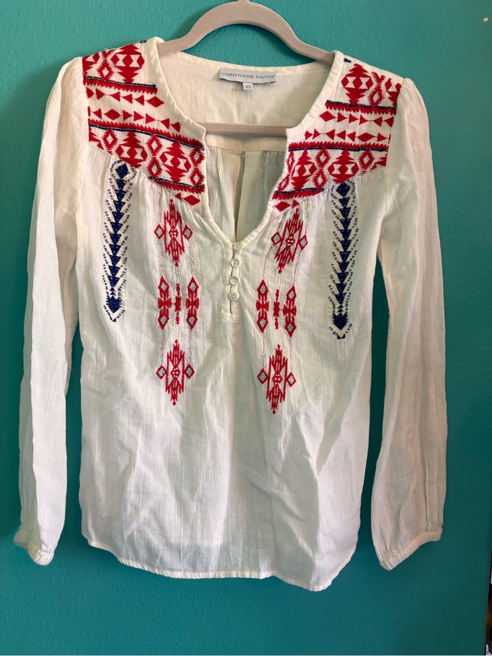 Christophe Sauvat white cotton embroidered peasant blouse